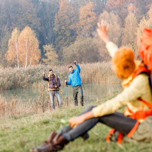 Hikers with backpacks outdoors