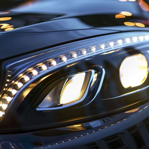 A photo of car headlights